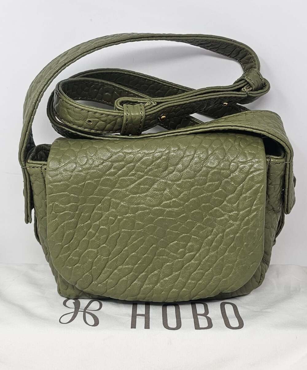 Hobo Bonita Mini Green Pebbled Leather Crossbody Messenger Bag Adjustable Strap